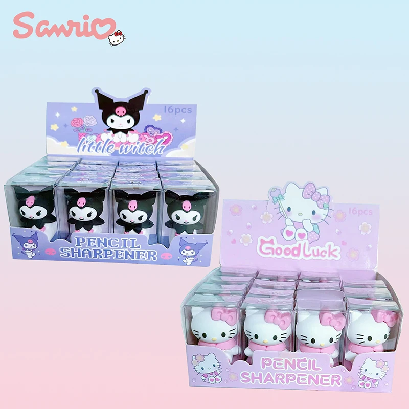 16pcs Sanrio Pencil Sharpeners Kawaii Hello Kitty Kuromi Silicone Sharpener Student Stationery Kids School Supplies Wholesale