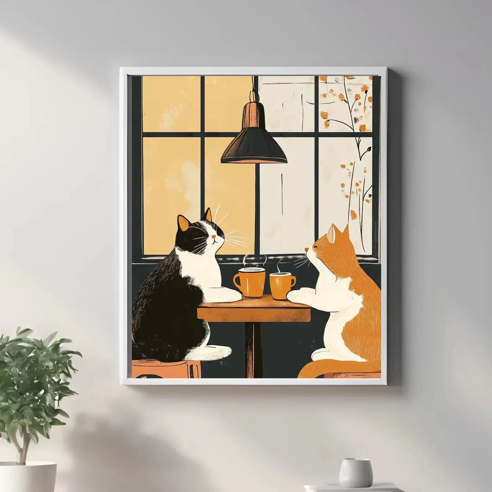 Funny Cat Coffee Wall Art for Tabby and Tuxedo Cat Owners Vintage Cat Cafe Print Black Cat Coffee Poster Unique Funny Animal Kit