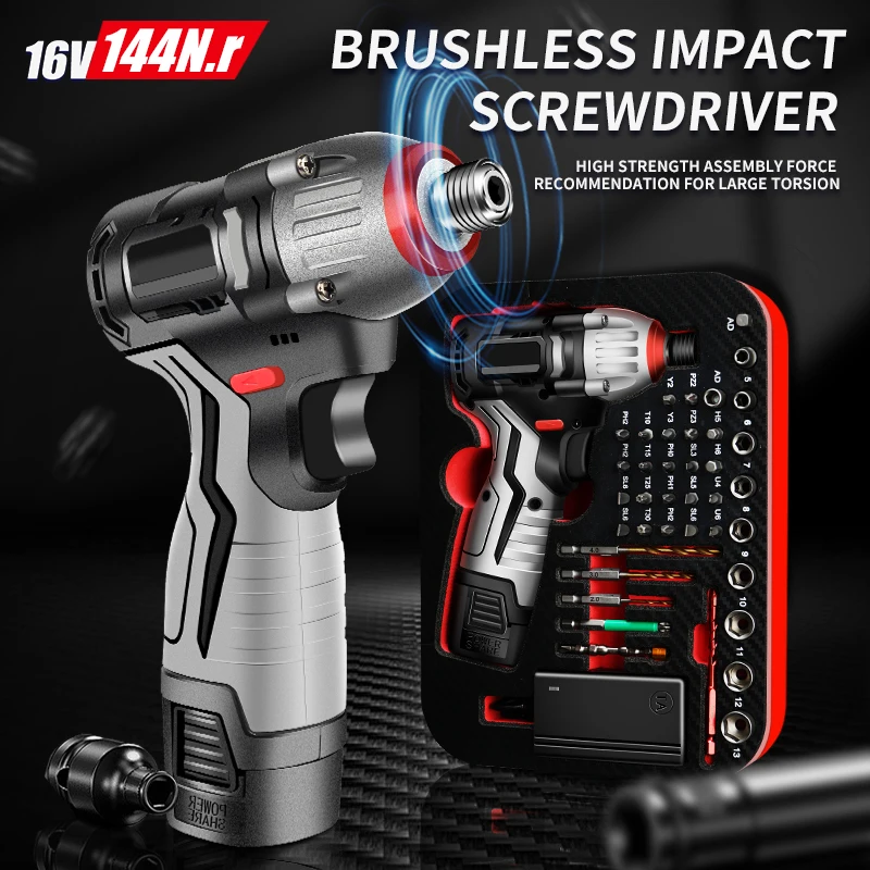 

144N.m brushless impact drill cordless electric screwdriver set high torque tool box suitable for decoration car repair tools