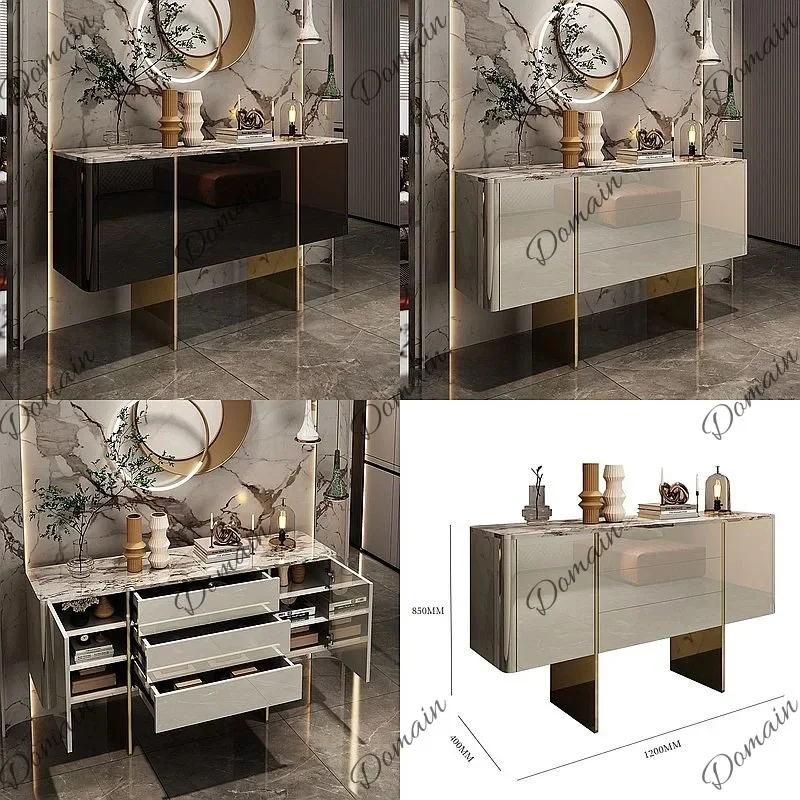 Oi Italian Minimalist Sideboard With Sintered Stone Top, Lacquered Bed End Cabinet For Hall Bedroom