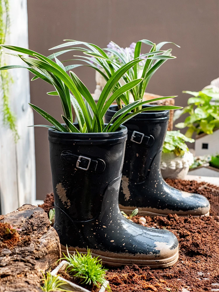 Rain Boots Cement Flower Pot Vase Creative Succulent Retro Internet Hot Villa Courtyard Outdoor Decoration Ornaments