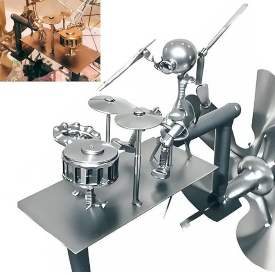 Molino de viento de baterista de Metal hecho a mano, escultura única de chuchillo, molino de viento decorativo para jardín, estilo Rock Industrial, regalo del Día del Padre