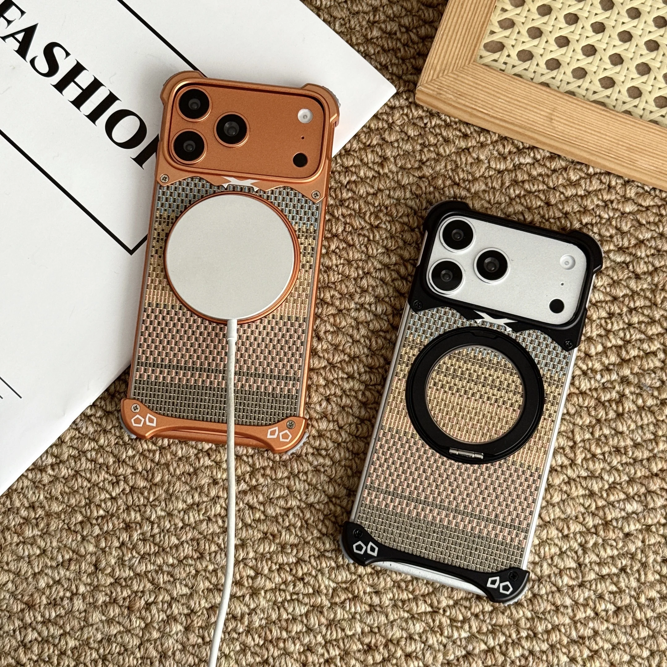 

Magnetic Alloy Case for iPhone 17 16 15 14 Pro Max Cover Shockproof Borderless Mag-safe Wireless Charge Stand Holder Shell Funda