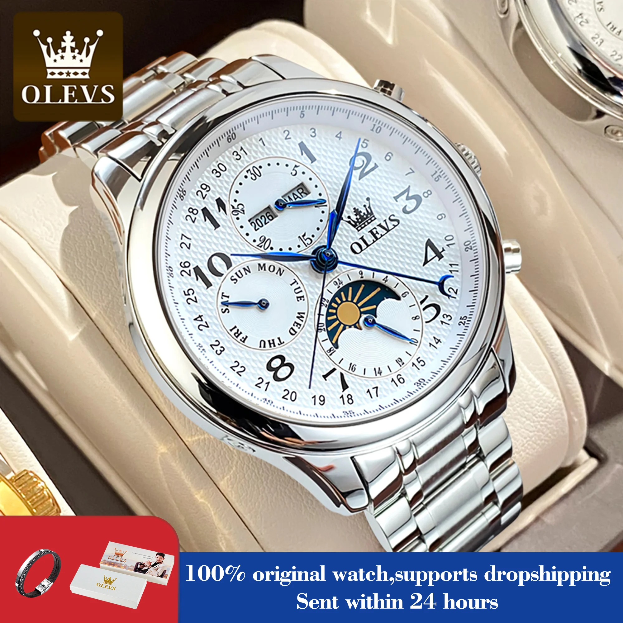 OLEVS 6667 Men's Watch Fashion Number Scale Mechanical Watch For Men Top Brand Original Moonswatch Waterproof Man Hand Clock