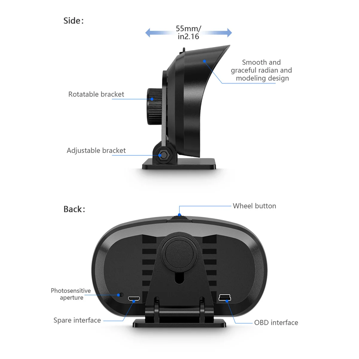 HUD OBD2 GPS wyświetlacz Head-Up prędkościomierz miernik nachylenia funkcji miernik automatycznie