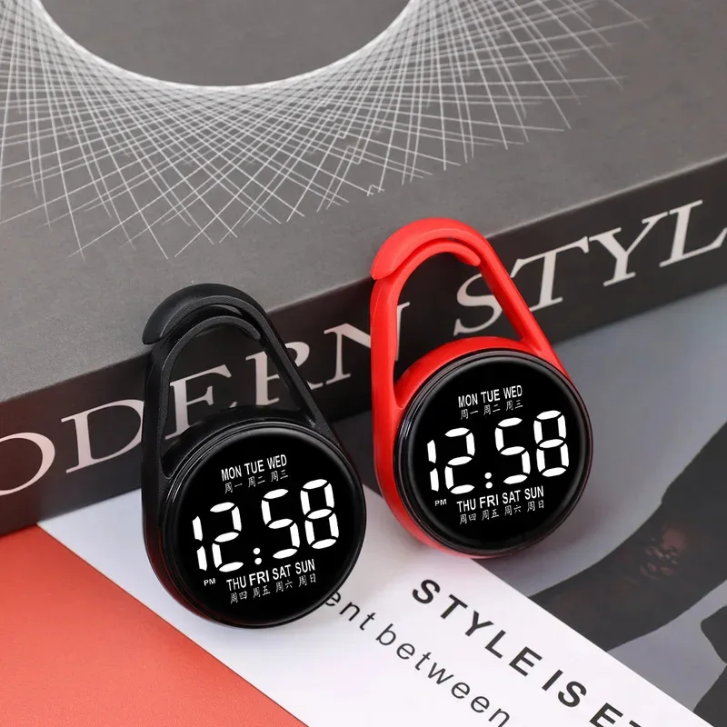 Clip On Digital Watch Waterdrop Silicone Cover Silent SAT ACT Exam Backpack Clock Day Week Display For Students Nurses Travelers