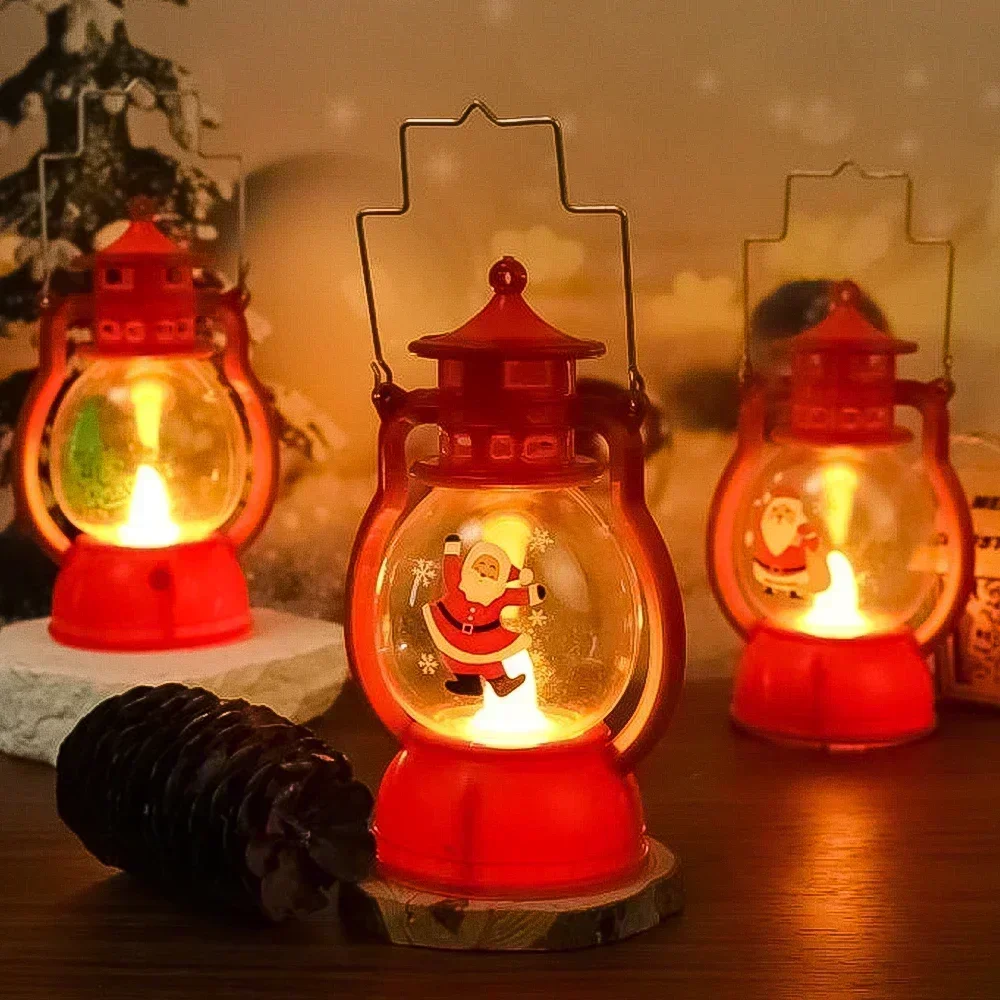 Pequeno portátil LED Christmas Night Light, alimentado por bateria, lanternas suspensas, ornamentos festivos, decoração de Papai Noel