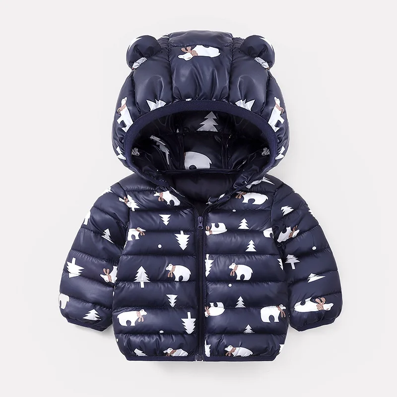 2023 Baby Girls Jackets For Kids Cartoon Bear Zipper Coats Autumn Boys Warm Hooded Down Jackets Children Christmas Outerwear