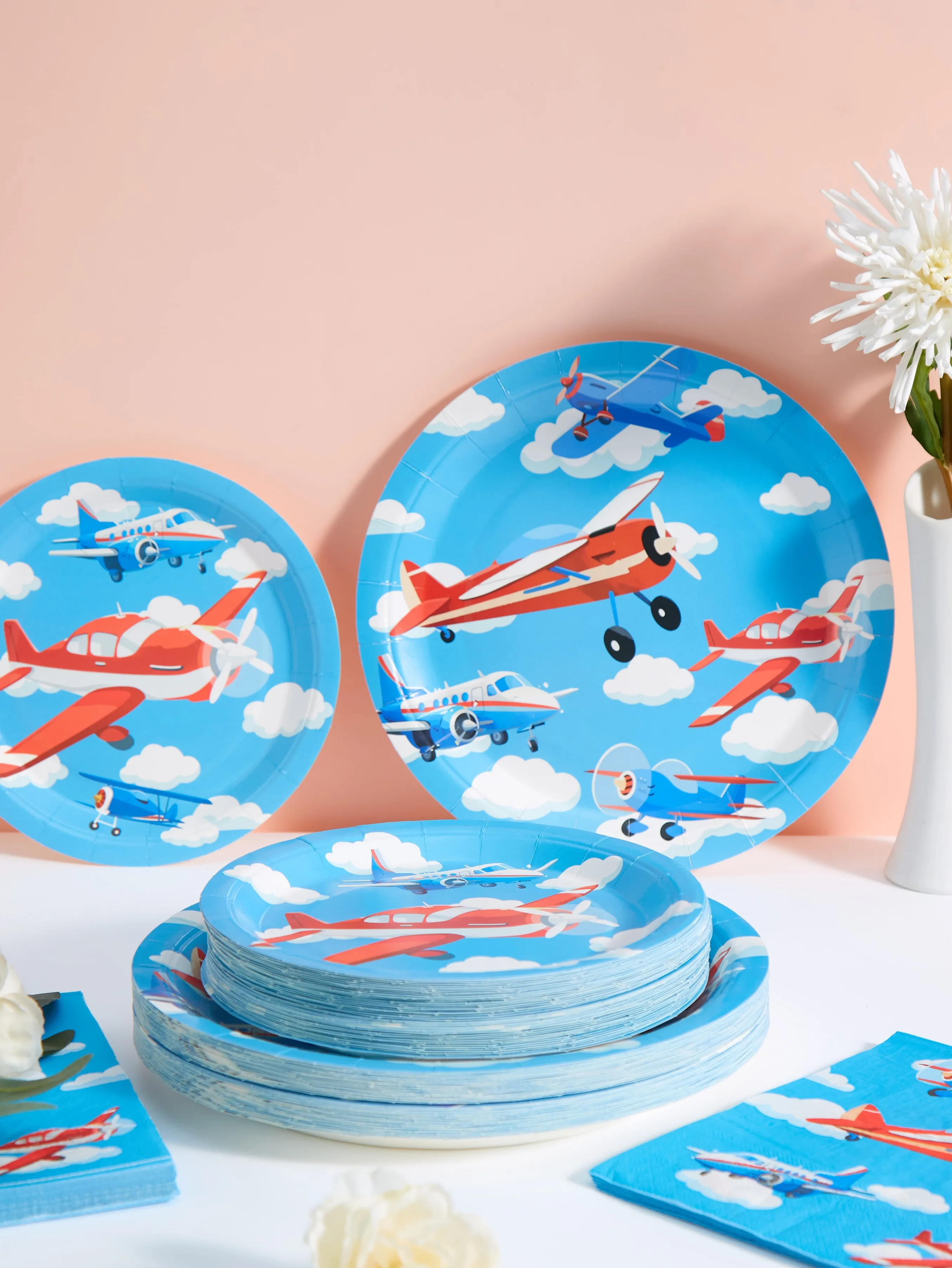 73pcs/set Disposable Tableware Party Dish Plates Birthday Party Decoration Supplies Aircraft Theme Disposable Tableware Plates - view 3