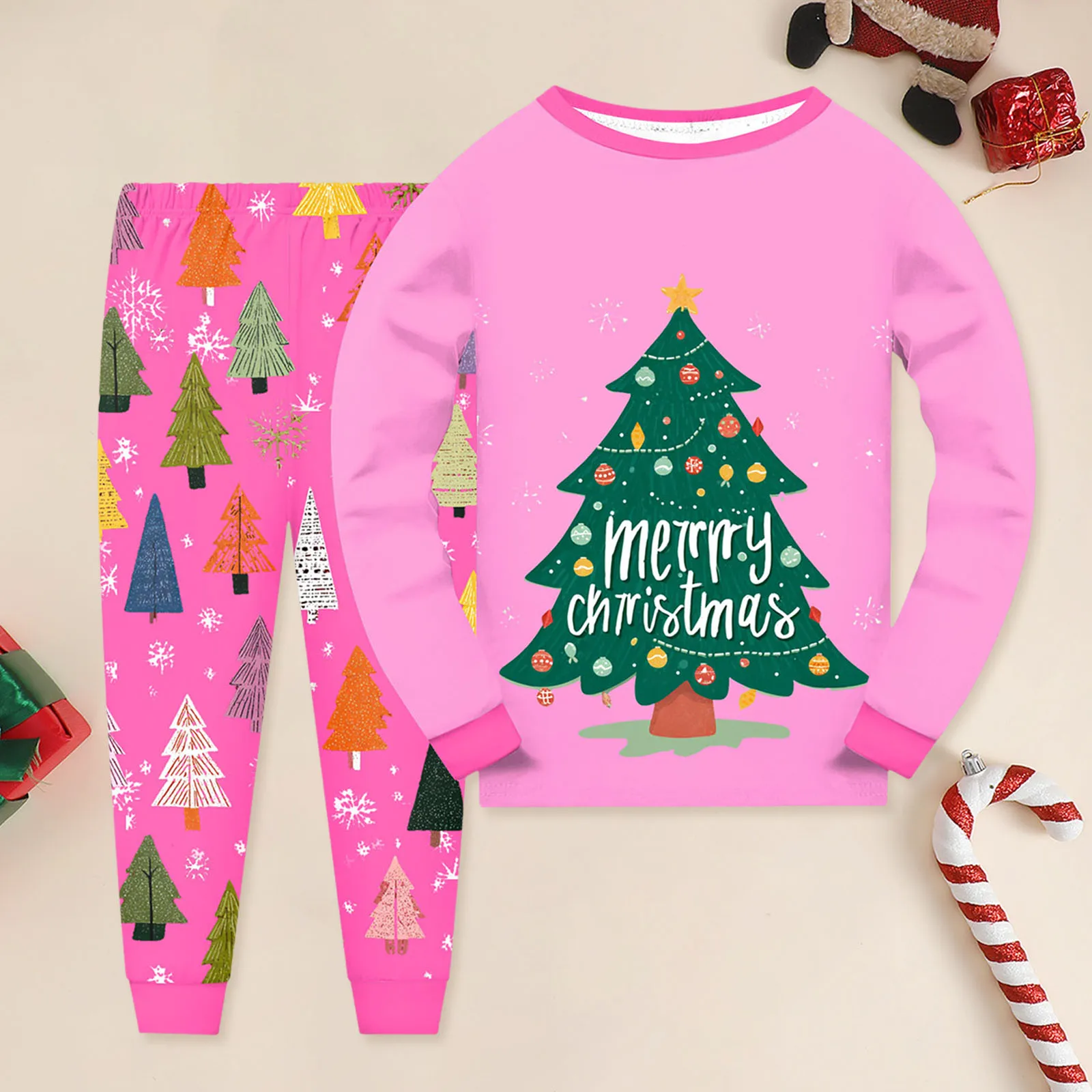 

Boys And Girls Christmas Fashion Suit New Regular Long Sleeved Round Neck Printed Sweatshirt Casual Loose Trousers For Holiday