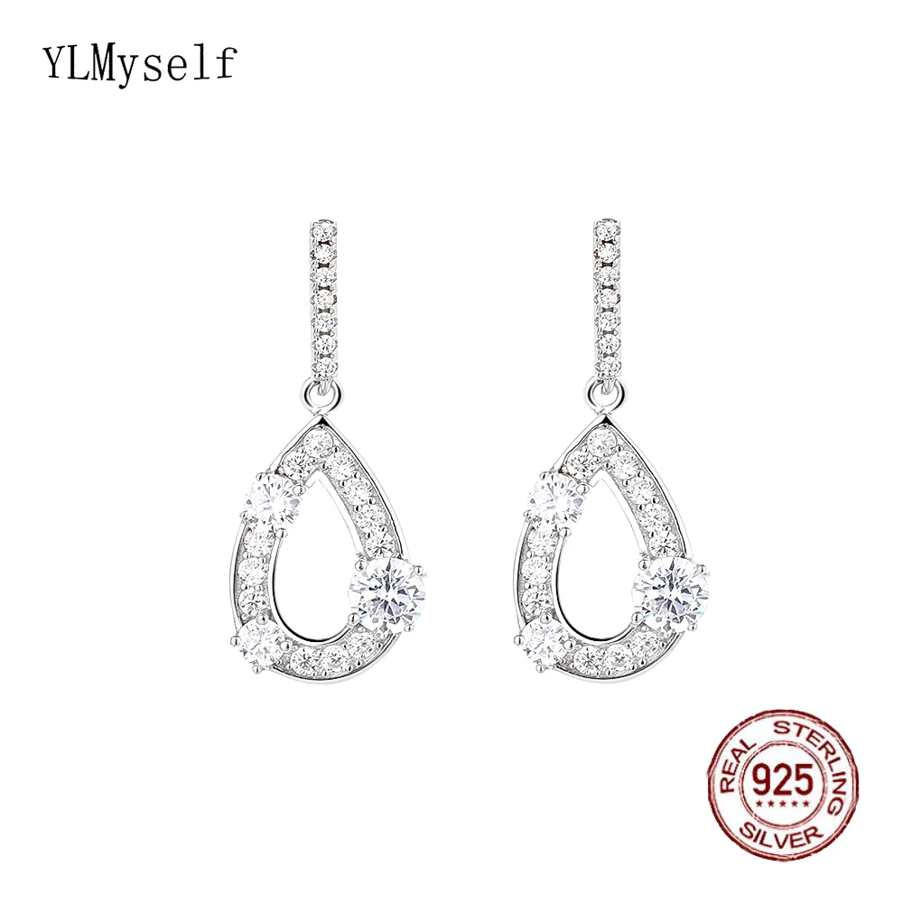 

Big Discount Real Sterling Silver Dangling Earrings Pave Bright Cubic Zircon Elegant Daily Wear Solid 925 Jewelry