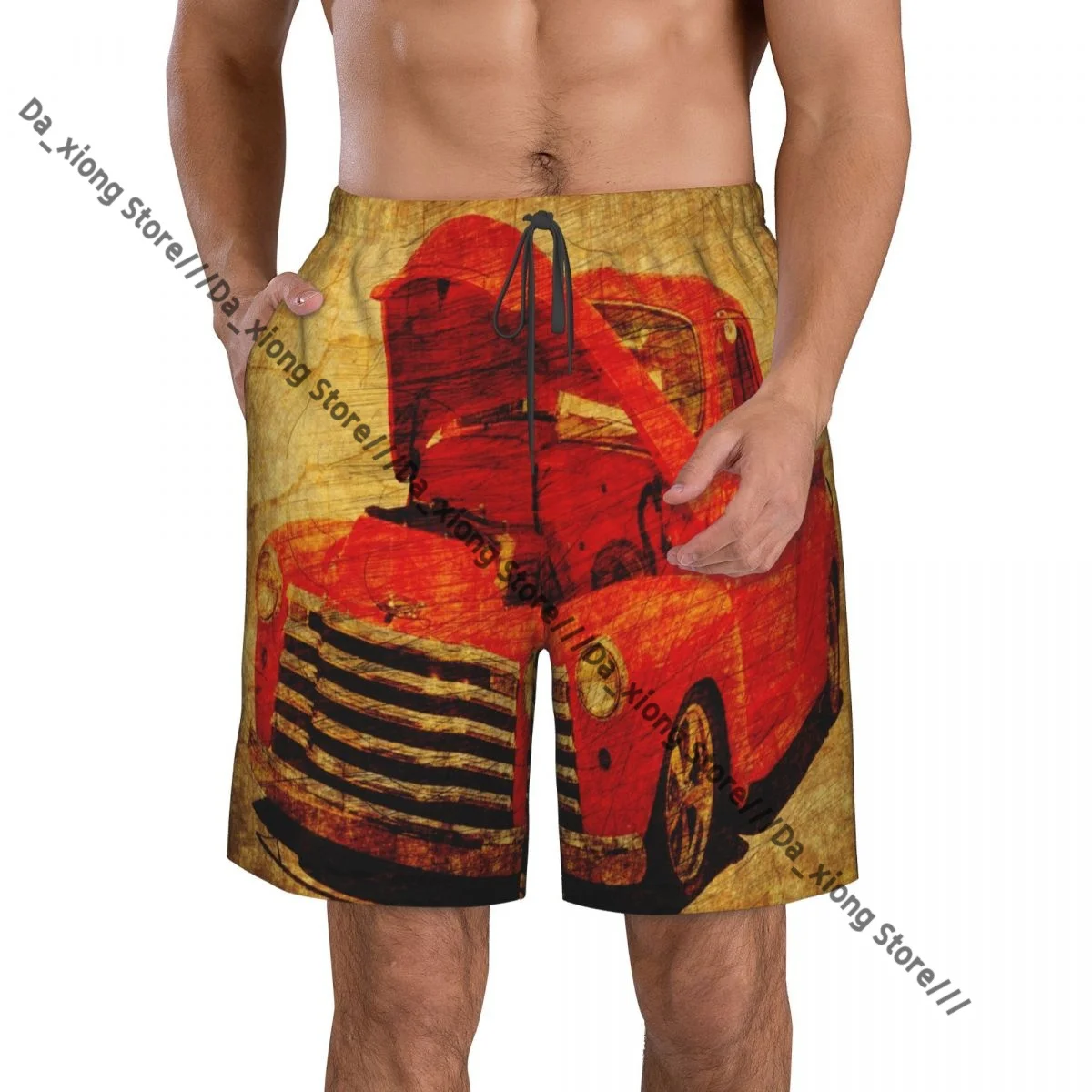 

Мужские купальники, винтажные красные автомобильные шорты для плавания, плавки, пляжные шорты, купальники для плавания