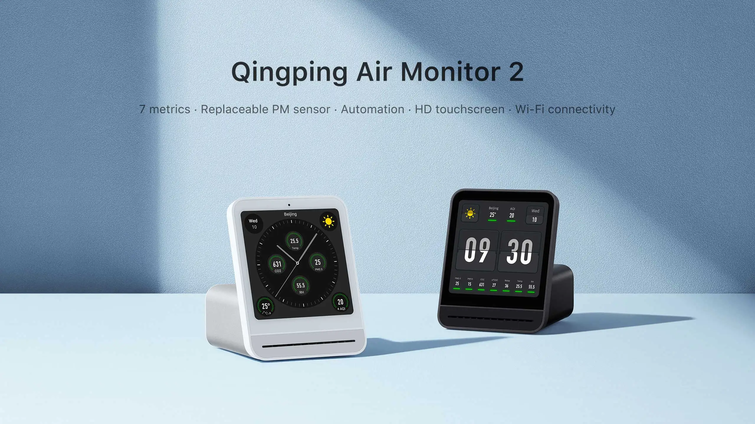 Qingping Air Monitor Gen 2, 7-in-1-Luftqualitätsmessgerät für den Innenbereich erkennt PM2,5, CO2, PM10, eTOVC, Lärm, Temperatur und Luftfeuchtigkeit, mit Alarm – Detail 1