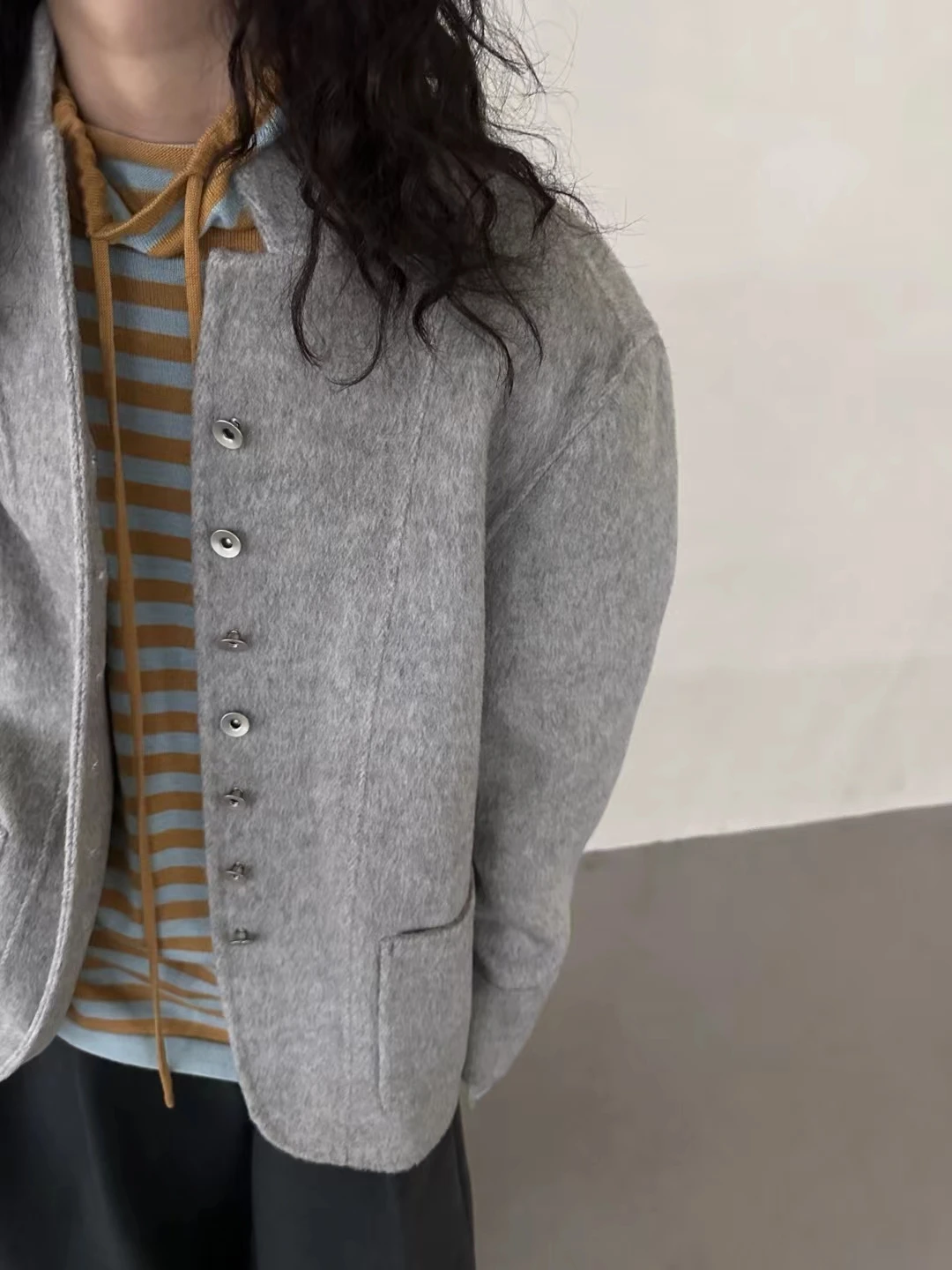 

Жакет из австралийской шерсти ручной работы с эффектом похудения, на пуговицах, в винтажном стиле, от Babesle Commute, свободного кроя, удлиненный