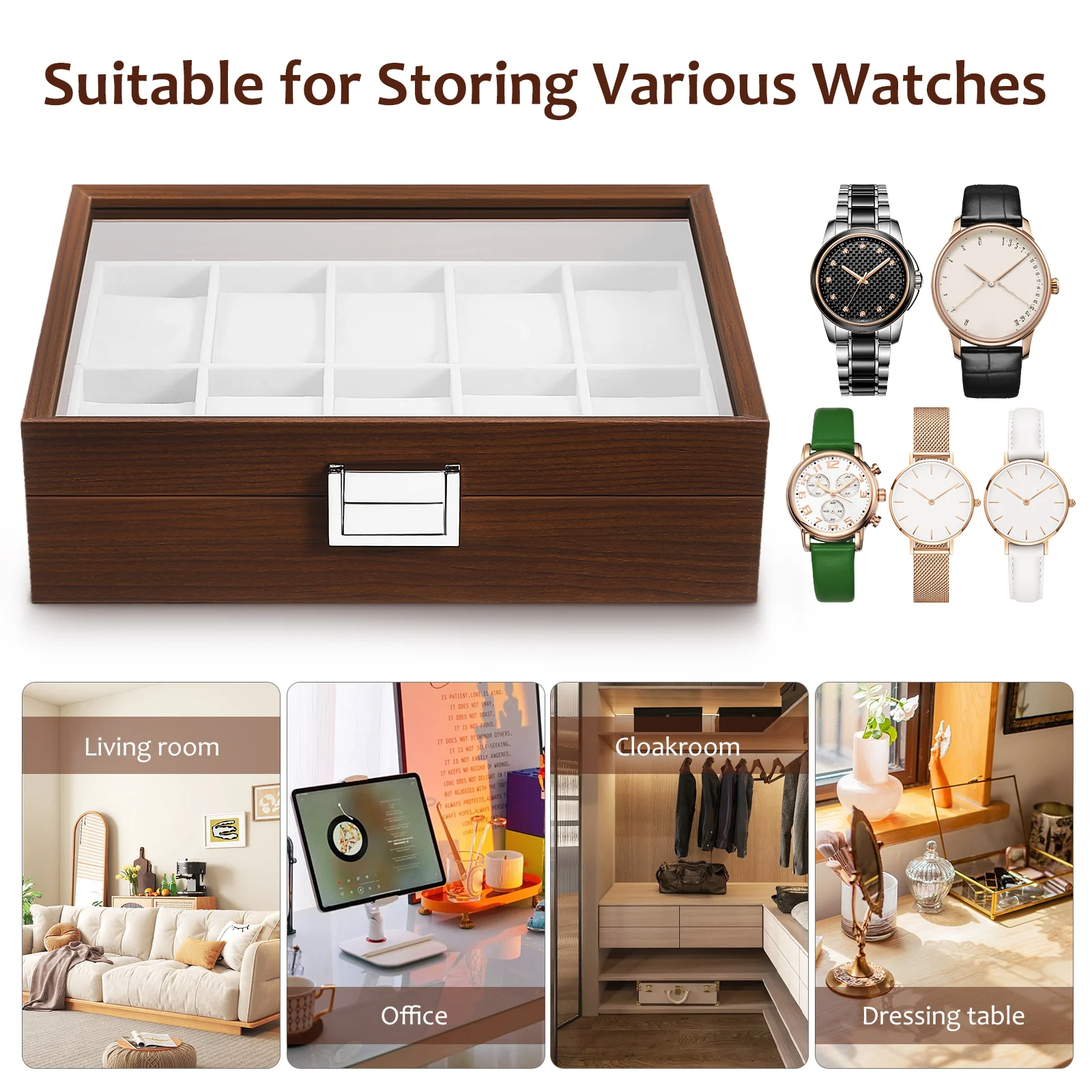 

Wood Storage Box Cases for Men Wooden Display with Window