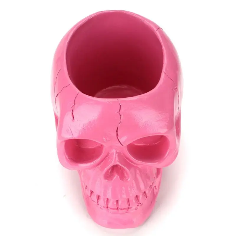 for Creative Pink Skull Ornament Skeleton Pen Holder Desktop Pencil Makeup Storage