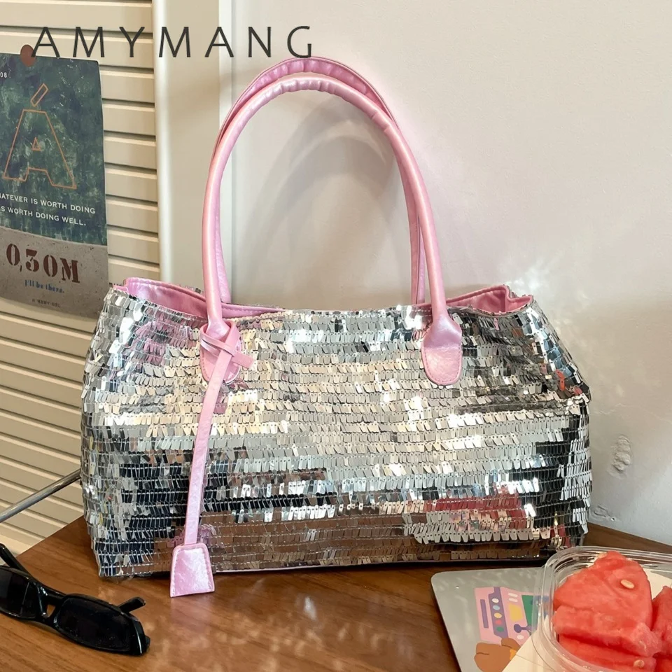 Fashion Sequin Large Capacity Casual Tote Bags High Quality Trend Women's Shoulder Bags Advanced Sense Commute Versatile Bag