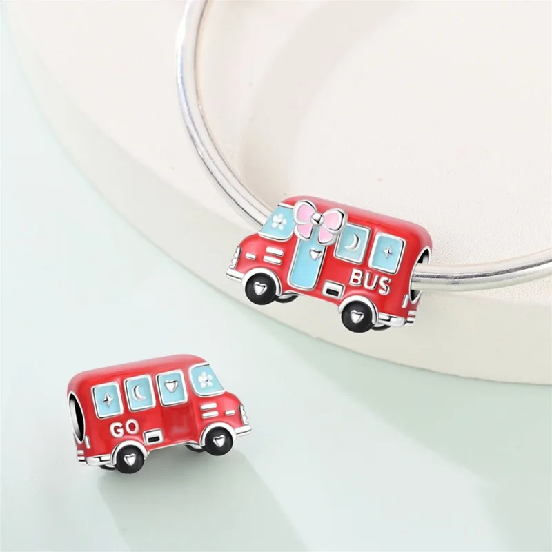 

Original 925 Sterling Silver Red Bus Beads High Quality Fashion Fit Bracelet DIY For Women Fine Birthday Cute Jewelry Gifts