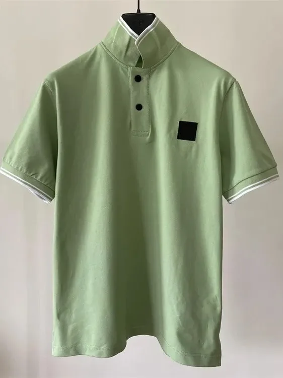 Topstoney Men's Collared Short Sleeve  Shirt Casual Versatile Striped Cuff T-Shirt Breathable Sweat Absorbent Organic Cotton