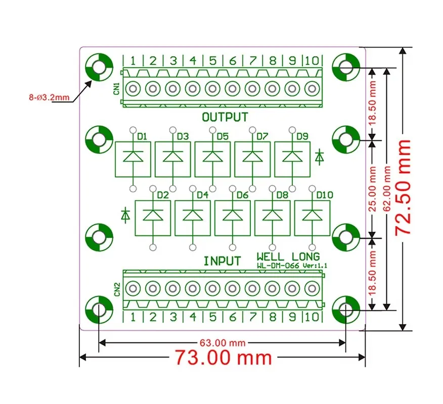 Diode Protection Terminal Block 6A10 6A/1000V Diode Terminal Block.
