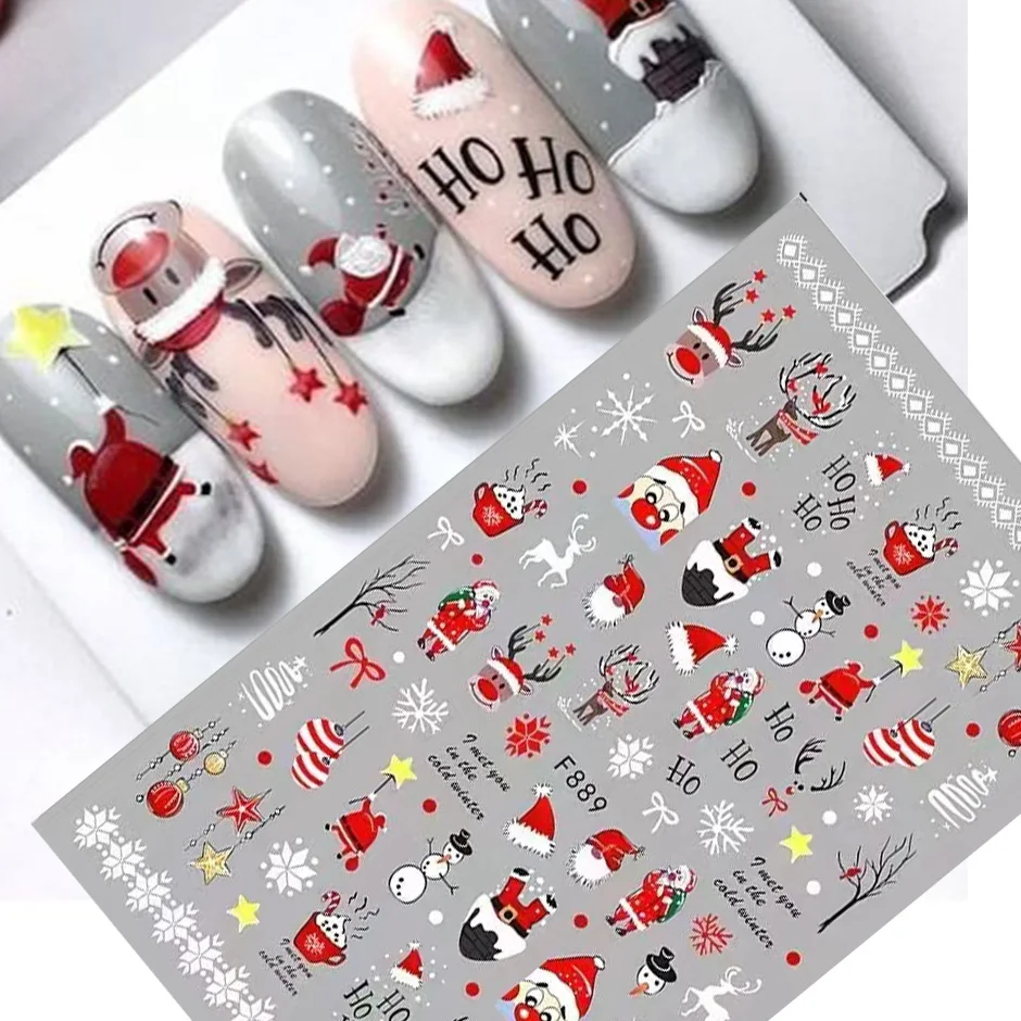 Christmas Nail Stickers Red Santa Claus Elk Bear Tree Sliders for Manicure New Year Cartoon Penguin Decals Art Decoration JIF889