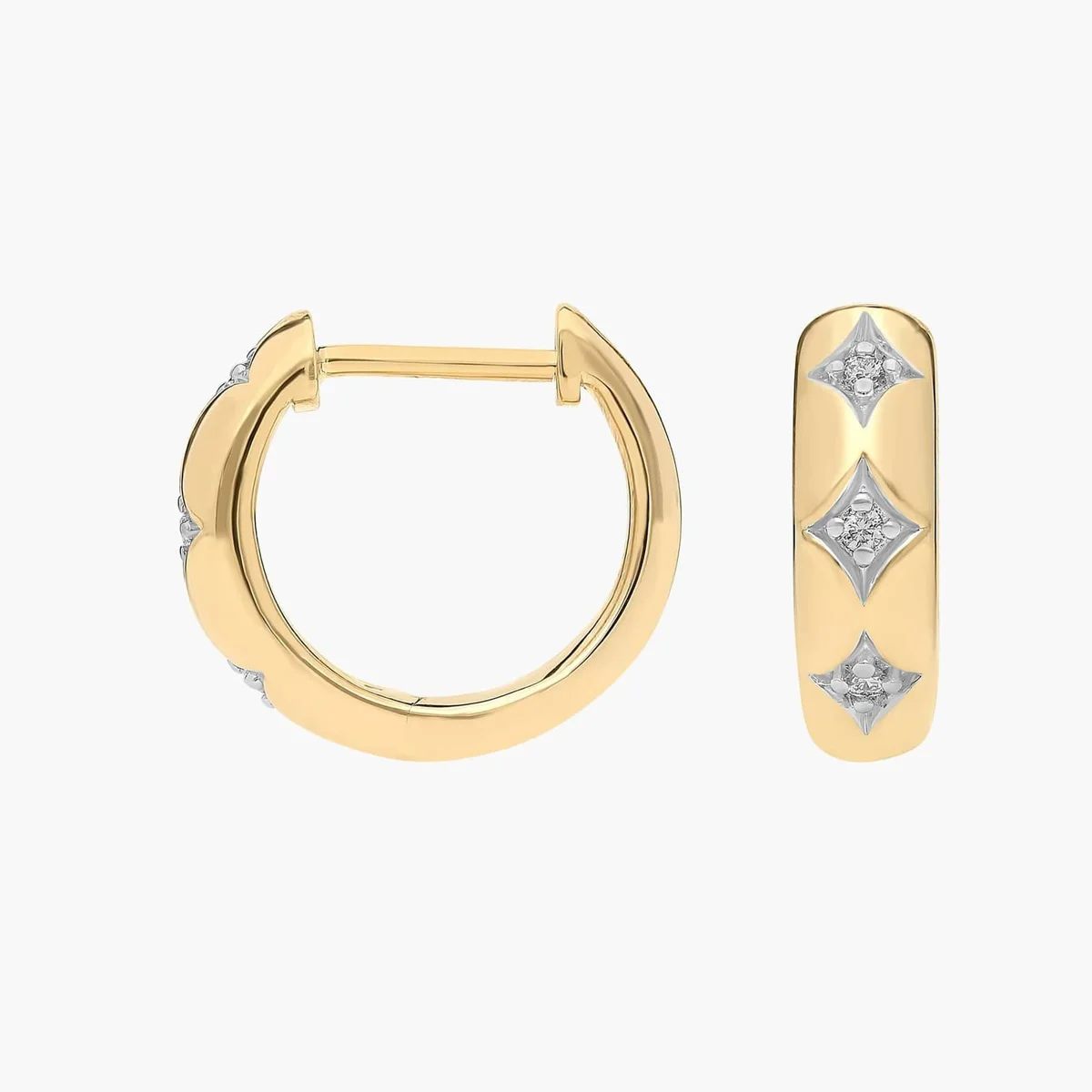 Dae Vonca Wide Lab Grown Diamond Flicker Huggie Earrings in 9K/14K/18K Yellow Gold Birthday Gift for Women