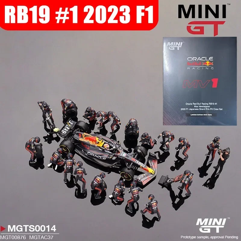 MINIGT 1/64 RB19 #1 2023 F1 Japanese Grand Prix Pit Crew Set in Stock Alloy Car Static Die Cast Vehicles Collection Model Car