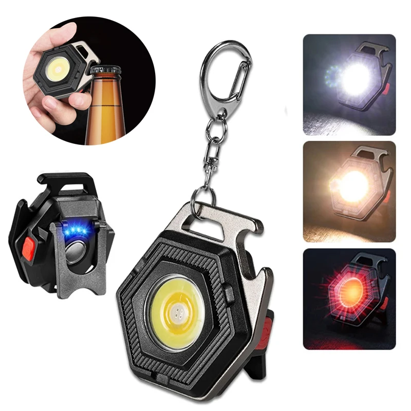 

Portable Mini Camping Light LED Pocket Lantern Flashlight USB Charging COB Keychain Work Light Floodlight with Strong Magnet