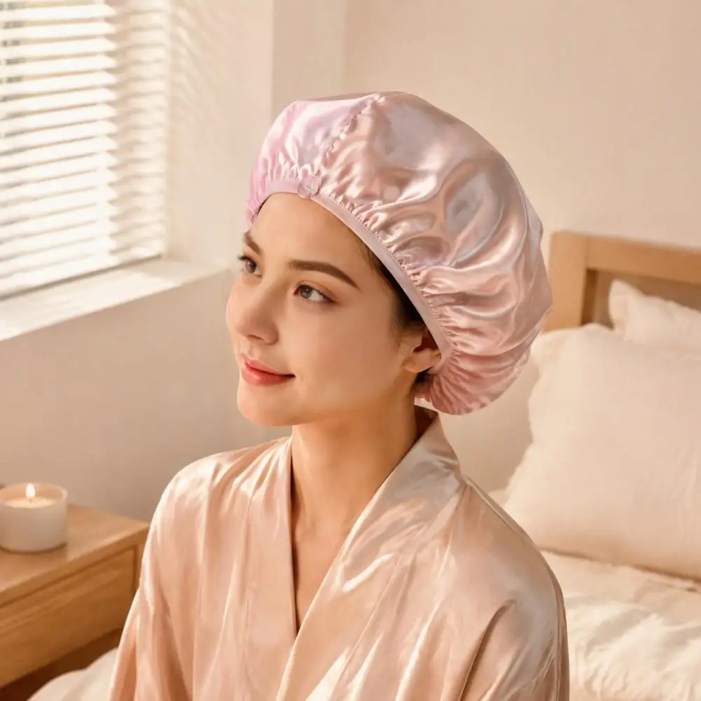 Satin Texture Hair Cap Hair Towel Wrap Women Satin Hair Drying Cap Double Layer Turban Wrap Water Absorbent Wrap Hat for Curly