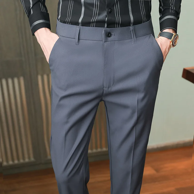 Stretch Formal Dress Trousers Male Autumn Straight Korea Freedom Relaxed Classic Flat Front Black Business Office Suit Pant