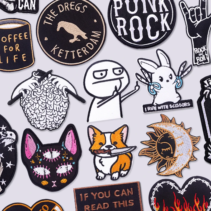 1-5PCS Punk Funny Patch Iron On Patches For Clothing Thermoadhesive Patches On Clothes Hippie Rock Biker Sewing Embroidery Patch