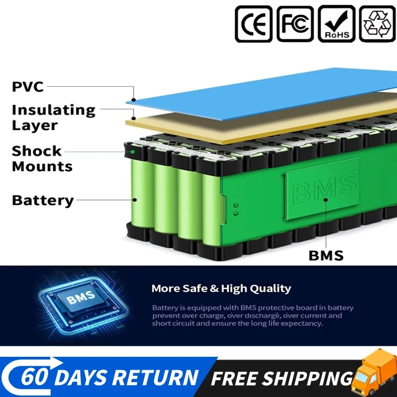 Batterie au lithium aste pour scooter électrique, 10S3P, 36V, 100Ah, 500W, puissance modifiée, vélo, véhicule avec BMS