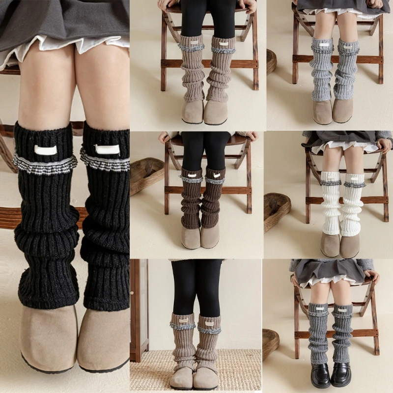 54DF Girls Fashionable Leg Cover Sweet Aesthetic Ribbed Knit Socks Sleeve Elastic Cuffs Cold Weather Essential Socks