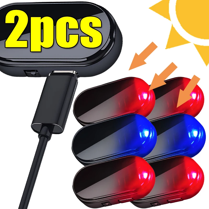 1/2pcs Solar Powered Car Fake Security Light High Bright Flashing Imitation Lamp Wireless Strobe Signal Anti-Theft Caution Lamp