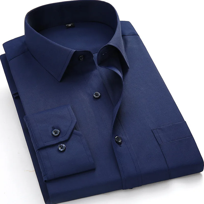 8XL Koszula z długim rękawem w czystym kolorze dla mężczyzn Praca Biuro Biznes Klasyczna koszula z długim rękawem dla mężczyzn Casualowa biała