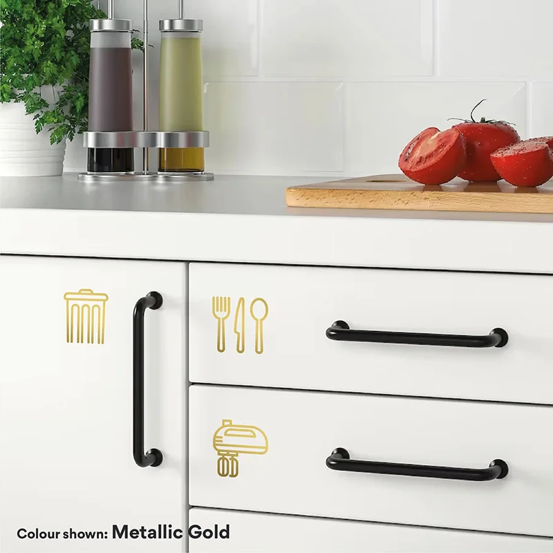 Kitchen Organization Vinyl Decals, 35+ Kitchen Utensil Icon Stickers, Self-Adhesive Labels for Cupboards, Drawers, Pantry S832
