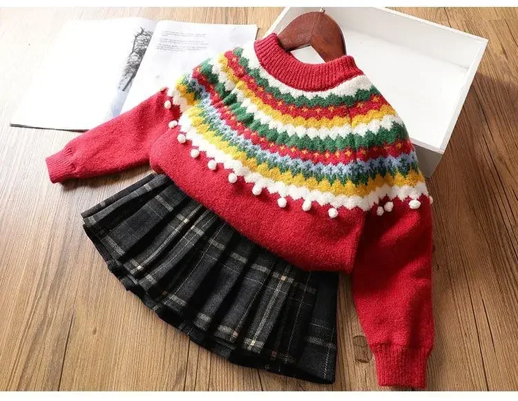 

Girls' Sweater Pullover Autumn/Winter Christmas New Fashionable Middle School Children's Baby Knitted Bottom Top