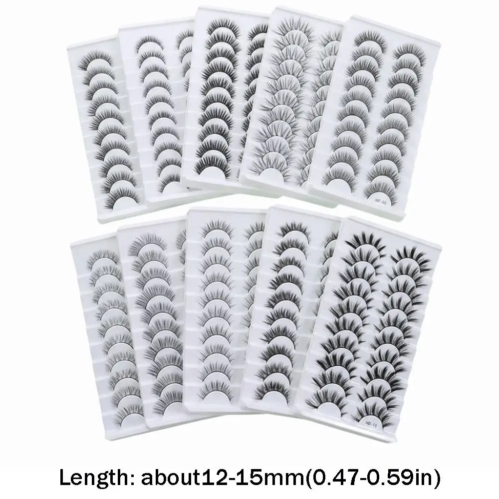 10 Pairs New Natural Long False Eyelashes Fluffy Black Stem Manga Lashes Soft Cross Fake Lashes Eye Makeup Tool
