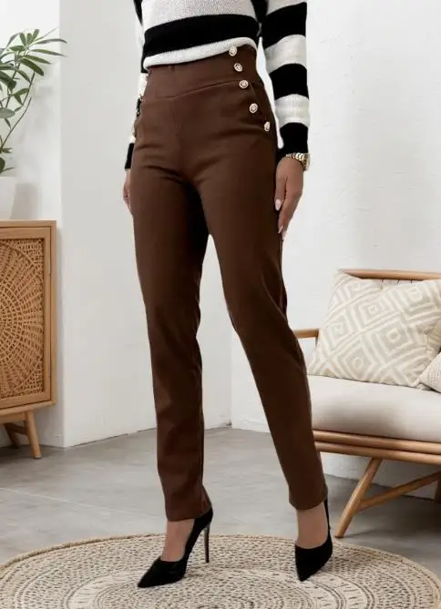 여성용 하이웨이스트 슬림핏 캐주얼 팬츠 2025 가을 겨울 컬렉션 힙업 디자인 롱 슬리밍 바지