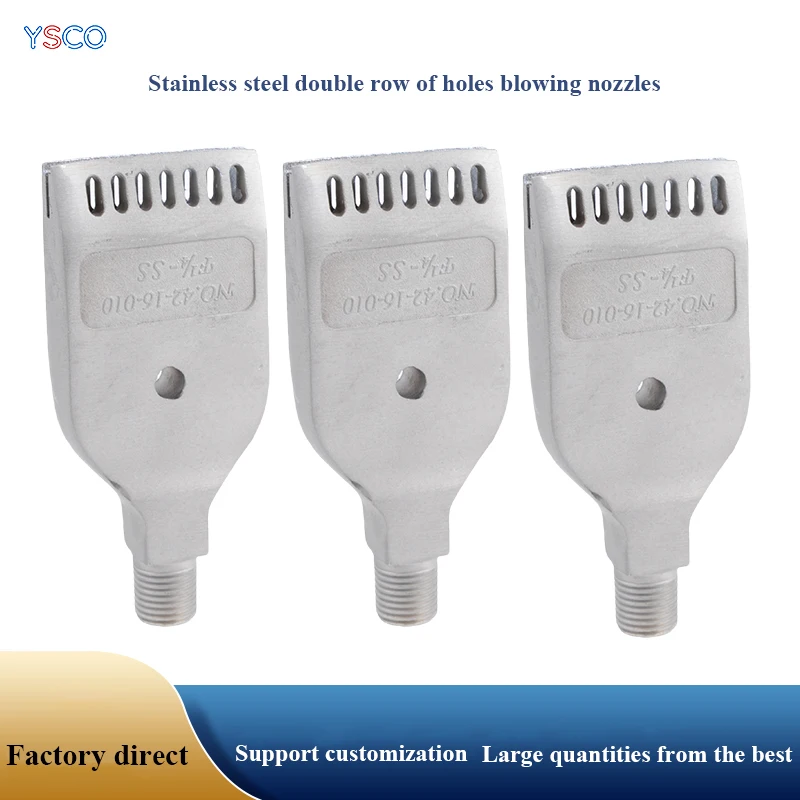 BSPT Threaded 42mm Stainless Steel Double Row Nozzle, Air Knife Flat Fan for Tool Cleaning & Compressed Air