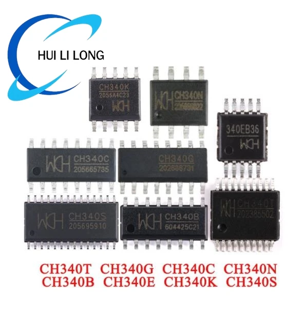 10Pcs CH340 CH340T CH340G CH340C CH340N CH340B CH340E CH340K CH340S WCH 340EB36 SMD USB to Serial UART Interface Chip IC