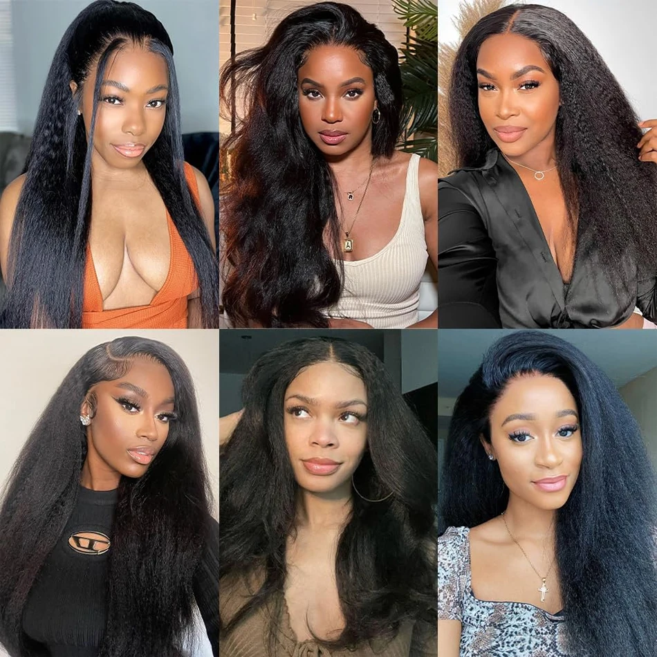 kinky Straight Bundles With 13X4 Transparent Frontal Yaki Straight 100% Human Hair Bundles With 4x4 Lace Closure and Bundles