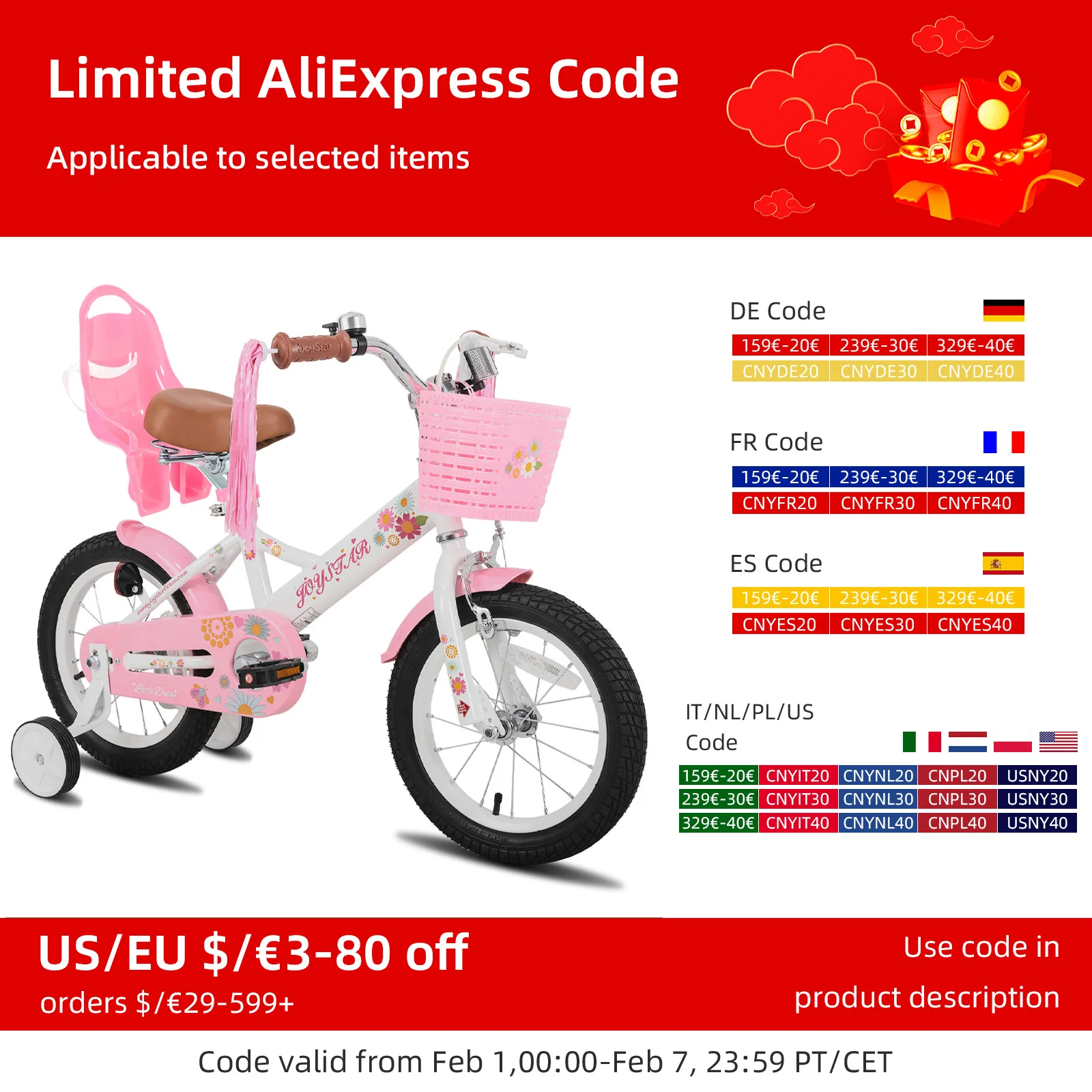 JOYSTAR Little Daisy Kids Bike for Girls Ages 2-7 Years,  Bikes with Doll Bike Seat & Streamers,Bikes with Flag & Number Plate