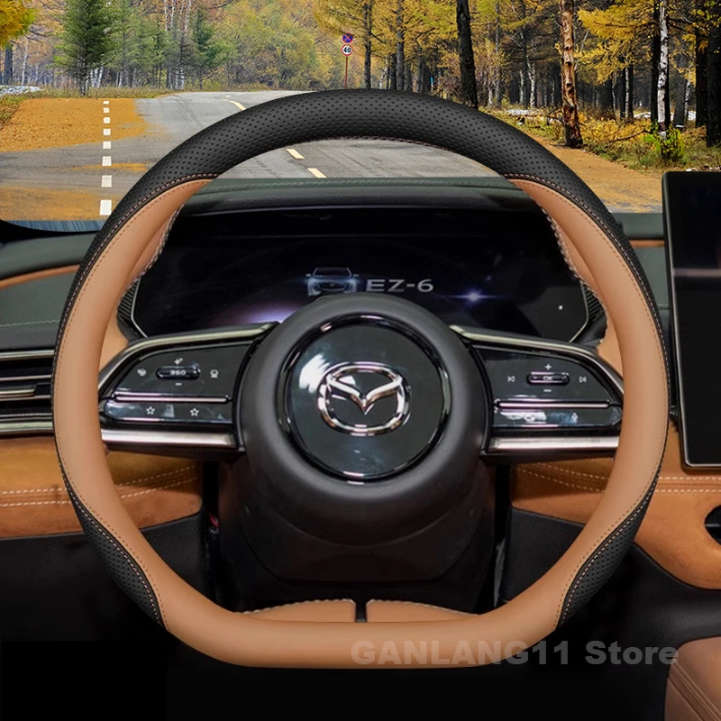 

Leather Car Steering Wheel Cover For Mazda EZ-6 ez6 2024 2025 Car Style Non slip Auto Steering Wheel Mazda EZ6 Accessories