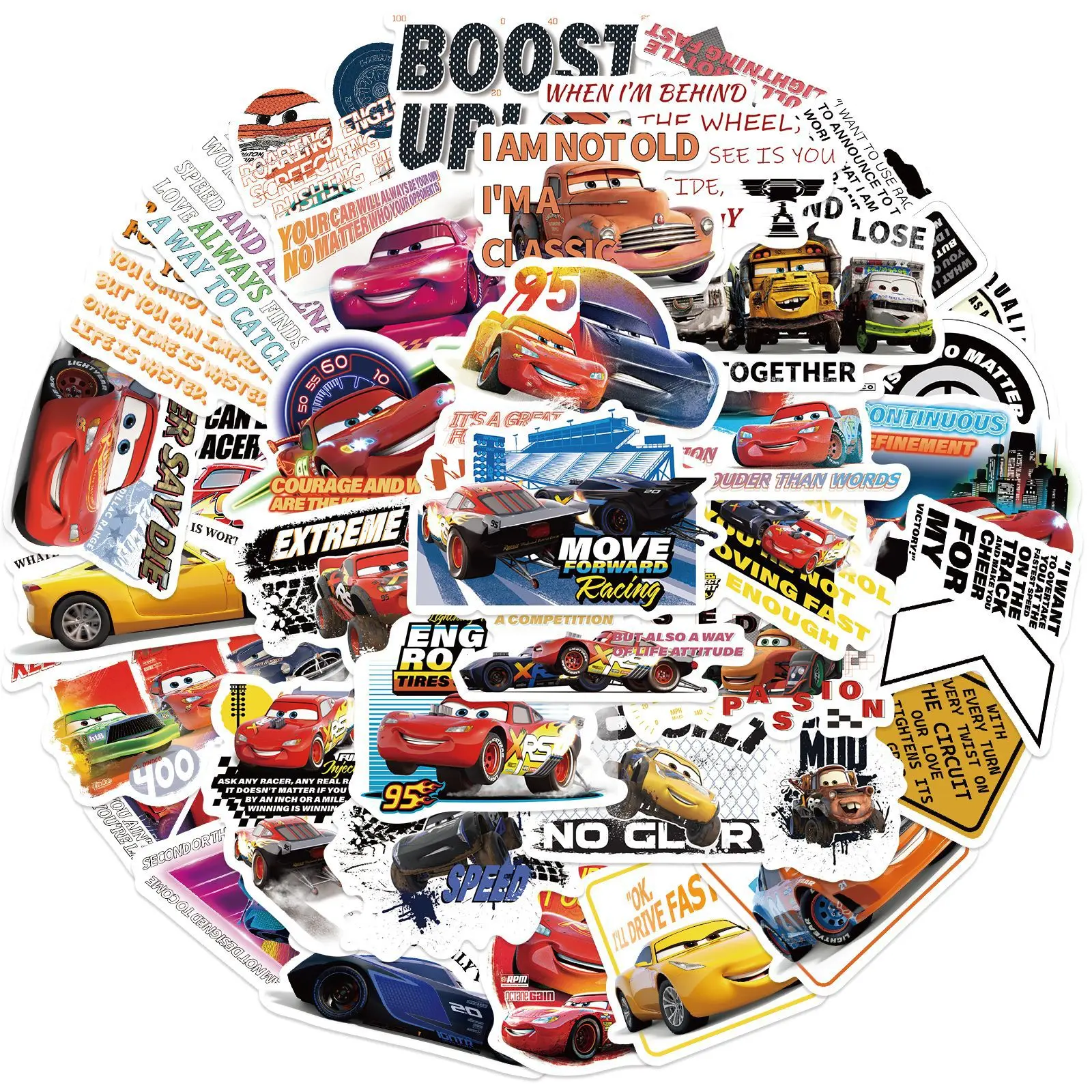 

10/30/50PCS Disney Cartoon Racing Movie Sticker DIY Phone Laptop Luggage Skateboard Graffiti Decals Fun for Kid