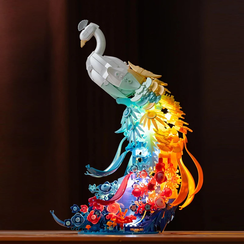 901PCS Various Flowers Feather Peacock Building Blocks With Light Creative Ornaments DIY Assembly Bricks For Girls Holiday Gifts - view 2