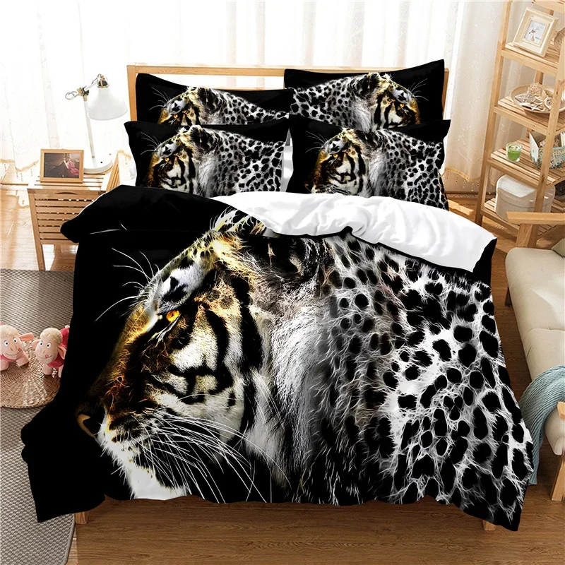 

3d Animal Lion Tiger Wolf Bedding Set Adults Child Double Black Duvet Cover Sets Bedroom Set Western Quilt Cover Pillowcases