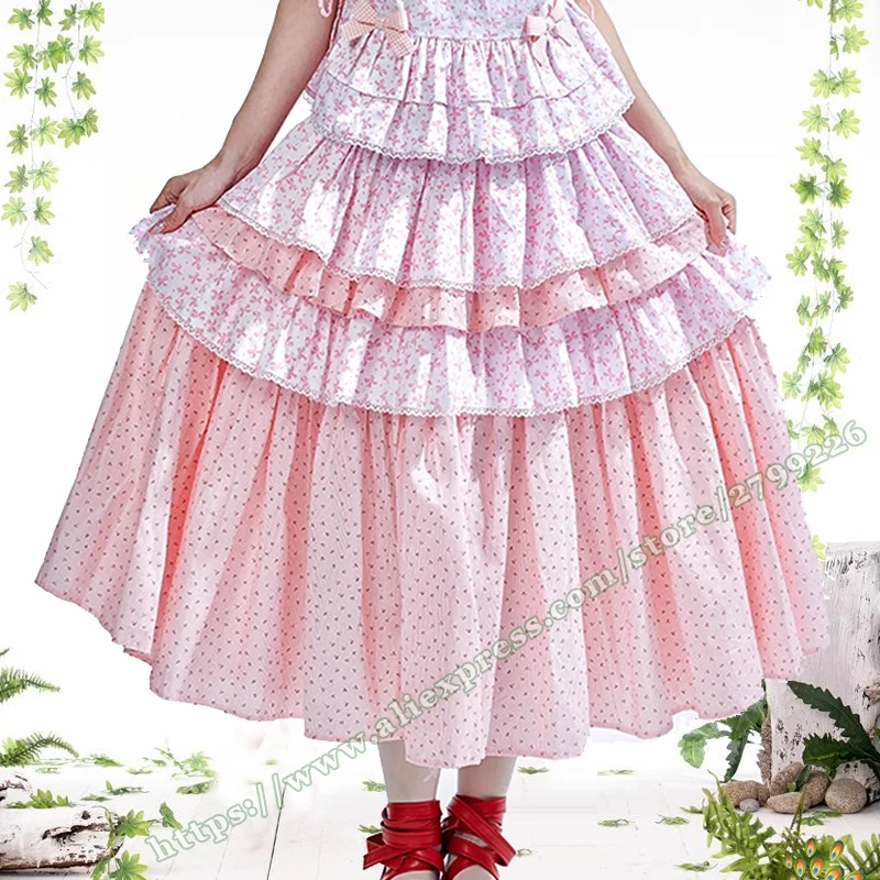 2024 giapponese retrò rosa torta gonna per l'estate Lolita carino dolce ragazza pieghettata floreale principessa kawaii gonna abiti due pezzi set