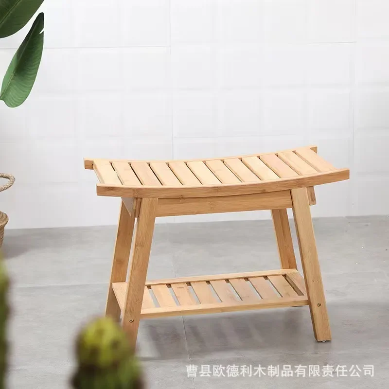 Natural Bamboo Bathroom Stool Solid Wood Corner Seat Non Slip Shower Bench Multifunctional Shoe Changing Rack For Toilet Area