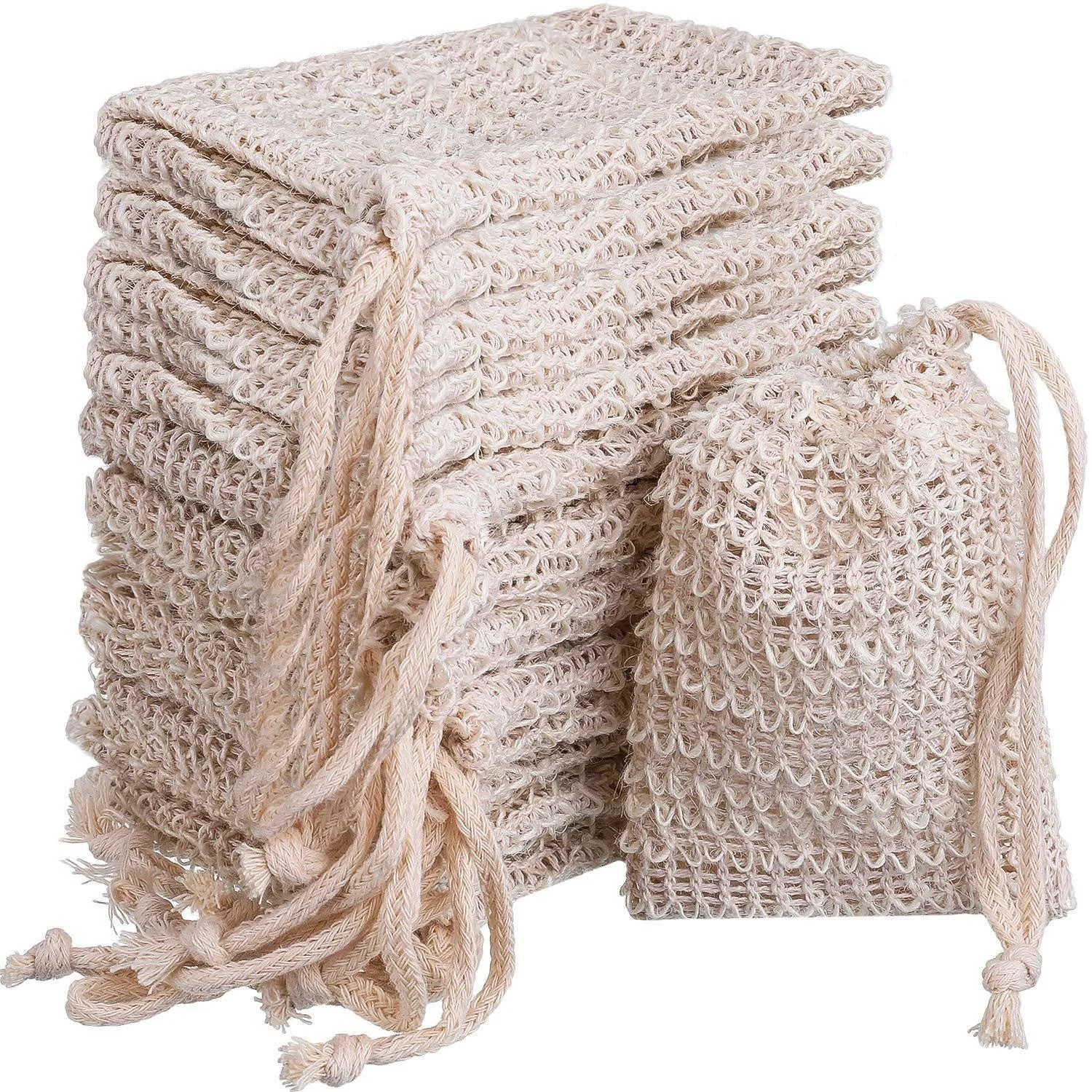 Bolsa de jabón para la cara, Red de espuma de cáñamo de algodón, suministros de baño, suministros de limpieza, bolsa de jabón de Sisal, 5 unidades